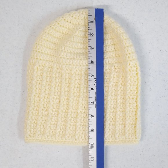 Beanie Handmade Cream Crochet Soft Stretchy Knit Warm Winter Cap Unisex Adult - Picture 5 of 6